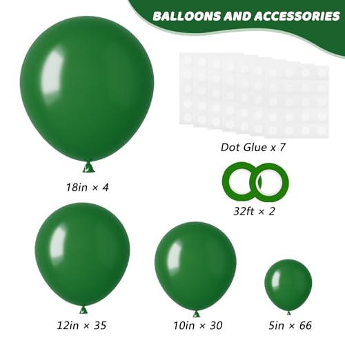 Image of RUBFAC 135pcs Dark Green Balloons Different Sizes 18 12 10 5 Inch for Garland Arch, Emerald Green Christmas Balloon for Safari Jungle Party Birthday Baby Shower Masquerade Party Wedding Decorations