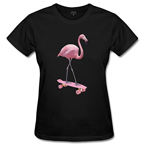 iCoup Julongcul Skate Fashion Pink Flamingo T-Shirt for Womens S Black