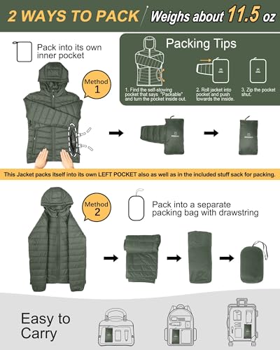 Image of Outdoor Ventures Women's Packable Lightweight Full-Zip Puffer Jacket with Hood Quilted Winter Coat