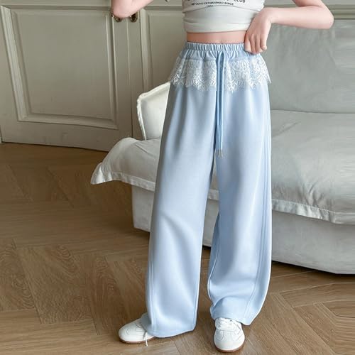 Girl's Elastic Waist Baggy Sweatpants Wide Leg Casual Loose Pants Active Joggers for Girls Size 4-12 Years2