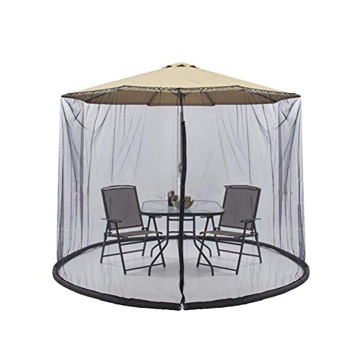 cjc Patio Umbrella M-osquito Netting with Zipper Door, Polyester Mesh Screen, Height Diameter Adjustable, for Outdoor Patio Garden (Black, 11-12FT)
