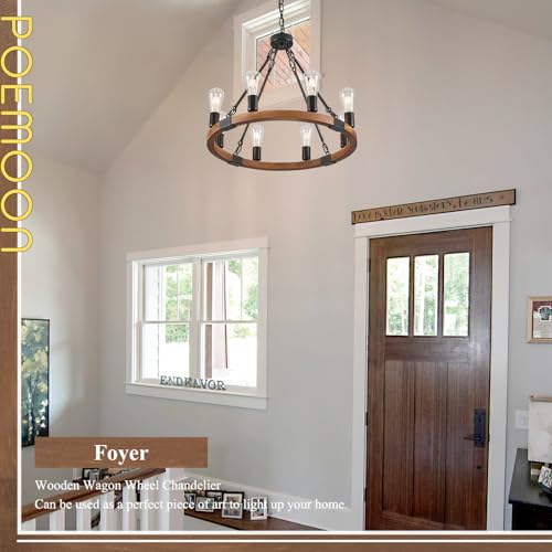 Image of Farmhouse Wooden Wagon Wheel Chandelier 8-Light 23.6 inch Light Fixture