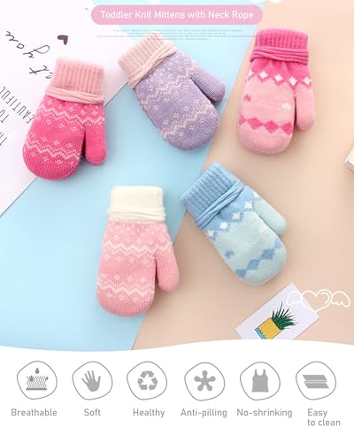 Toddler Warm Knit Winter Mittens Cute Boys Girls Kids Gloves, Soft Elastic Thick Faux-Plush Lined in Cold Weather3