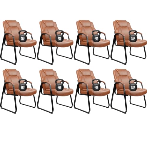 Image of CLATINA Guest Chair Big & Tall 500 lbs, PU Leather Office Reception Chairs, Sled Base, No Wheels, Brown, Set of 8 for Waiting Room, Conference, Lobby, Living Room