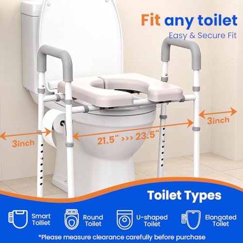 Image of Raised Toilet Seat with Handles, Width & Height Adjustable