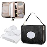 Rexmica Diaper Clutch Bag with 2 Pieces Wipes Dispensers, Small Diaper Bag with Multiple Pockets for Storage of Baby Necessities, Baby Travel Essential, Black