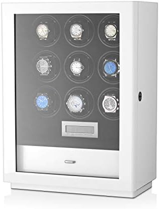 Watch Winder Box for Self-Winding up to 9 Automatic Watches with LED Case Backlight, LCD Touchscreen Display and Storage Compartment for All Watch Brands and All Watch Sizes