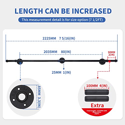 Kinmade Stair Handrail Industrial Loft Pipe Style Indoor Stair Railing Wrought Iron Railing Support Handrails For Stairs Grab Bars Industrial Bar Foot Rail Delight 7 1/2Ft #TOP1
