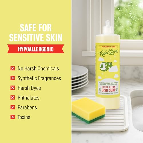 Image of Rebel Green Super Deluxe Dish Soap - Natural Kitchen Dish Detergent - Gentle Dish Liquid Scented with Peppermint & Lemon - (1 Gallon Refill Bottle)