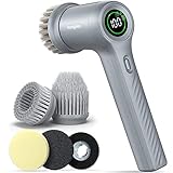 Electric Spin Scrubber, Homyeko Cordless Power Scrubber with 4 Replaceable Brush Heads and 2 Rotating Speeds, Shower Cleaning Brush Cleaner for Bathroom Kitchen Tile Grout Stove Tub Sink Dish, Gray