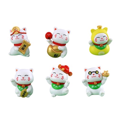 Arecobticy Colección de 6 adornos de gatos de la suerte para prosperidad y fortunas de éxito, figuras para negocios y entusiastas del Fengshui, figura de gatos de la suerte