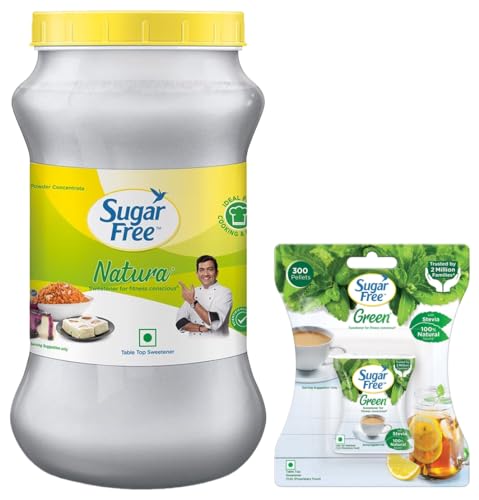 Image of Sugar Free Natura Low Calorie Sweetner - 1Kg Jar & Green 100% Natural Sweetener And Sugar Substitute - 300 Pellets Net Weight 30G