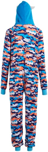 Too Cool 2 Sleep Boys Fleece Hooded One Piece Pajama Costume - Sharks Dino Ninja Cyclopes, Size 14/16, Blue Camo #TOP3