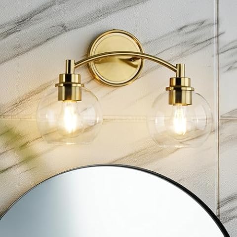 JAZAVA Gold Bathroom Vanity Light, 2-Light Bathroom Light Fixture with Globe Glass, Modern Wall Sconce, VL02GD-2 Cover