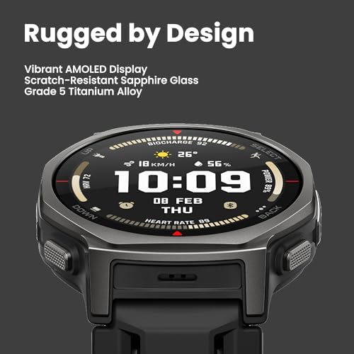 Image of Amazfit T-Rex 3 Pro Outdoor Smart Watch 44mm Sapphire AMOLED Display with Flashlight, Dual Band GPS, Offline Maps, 25 Days Battery, 10 ATM, 180+ Sports Mode for Android & iPhone, Tactical Black