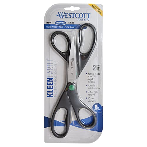 Westcott 15179 Tesoura reciclada KleenEarth de 20 cm para escritório e casa, preta, pacote com 2