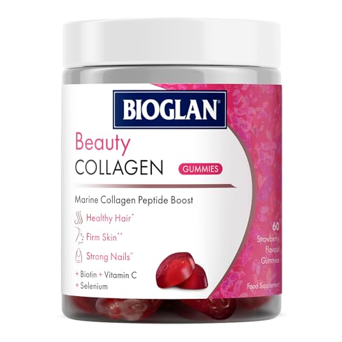 Bioglan Collagen Gummies | 1000mg | Hydrolysed Marine Collagen | Biotin | Selenium & Vitamin C | Strawberry Flavoured | 60 Gummies