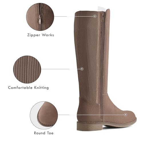 Image of Shoe'N Tale Women's Knee High Boots Flat Low Heel Stretchy Round Toe with Side Zipper