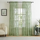 Cortinas de encaje verde salvia de 84 pulgadas de largo, cortina de encaje verde