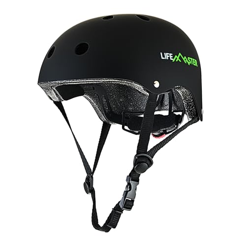 Lifemaster Kids Adjustable Sports Helmet - Multi-Sport, 11-Vent System, Comfort Padding, Impact-Resistant, Washable Pads, Adjustable Dial & Strap, Fits 3-8 Yrs - Black