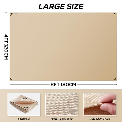 Image of Heavy Duty Fiberglass Welding Blanket, Heat Resistant Blanket with Brass Grommets, Multi-Purpose Welding Mat for Grill, Smoker, Camping, Industrial Use (4x6 ft - 2 Pack)