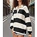 JINZIYINZI Rugby Polo Shirts for Women Long Sleeve Vintage Striped Oversized Sweatshirts Y2k Classic Stripes Color Block Pullover Tops White Black