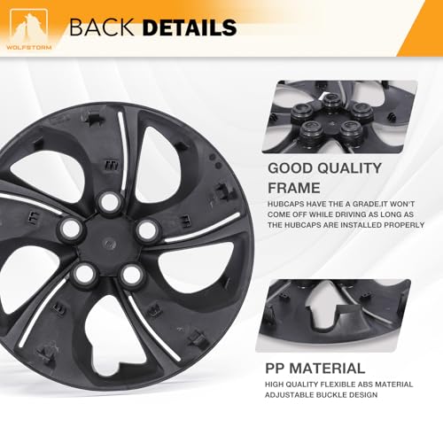 WOLFSTORM 15\" Hubcaps for Honda Civic Sedan 2013-2015, Honda Civic Coupe 2013 Steel Wheel, R15 Car Hubcaps Bolt-On Installation 15 Inch Wheel Rim Cover Set of 4, Black Lacquer