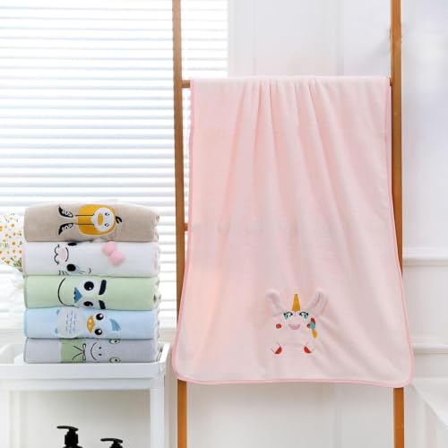 Image of DIVYAM Microfiber Cotton Kids Bath Towels Ultra Soft & Quick Dry Towels for Kids, Toddlers & Newborns Baby 425 GSM Lightweight & Absorbent with Cute Design - Peach White - Set of 1