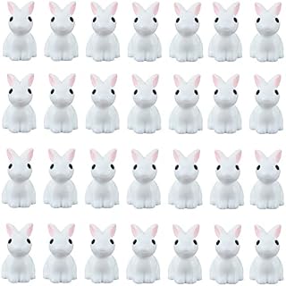 Ropniik 30 PCS Mini Bunny Figurines,Miniature Rabbit Ornament Easter Cake Decorations Rabbit Cake Toppers Resin Miniature Fairy Garden Accessories for Easter Dollhouse Plant Pot Outdoor Home Decor