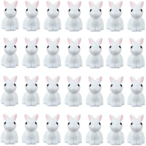 Ropniik 30 PCS Mini Bunny Figurines,Miniature Rabbit Ornament Easter Cake Decorations Rabbit Cake Toppers Resin Miniature Fairy Garden Accessories for Easter Dollhouse Plant Pot Outdoor Home Decor Cover