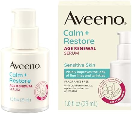 Aveeno Calm + Restore Age Renewal Face Serum, Fragrance Free, 1.0 fl oz
