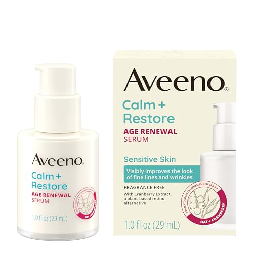 Aveeno Calm + Restore Age Renewal Anti Ageing Serum with Nourishing Oatmeal and Blueberry Extract Visibly Improves the Look of Fine Lines, Unscented