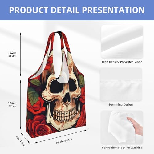 Canvas Tote Bag for Women Shoulder Tote Purse Reusable Grocery Bag Sugar Skull Rose Aesthetic Shopping Bags2