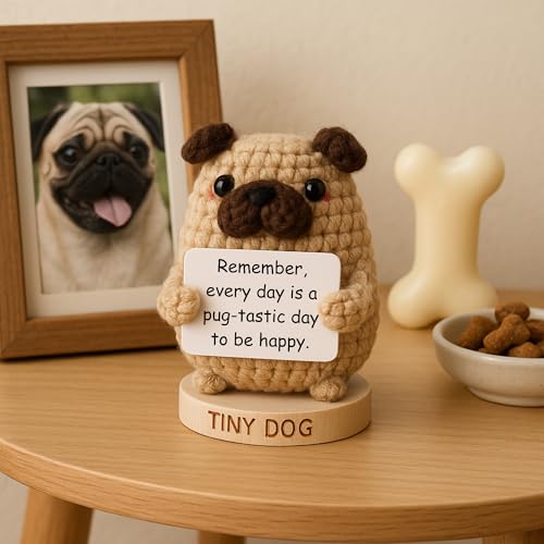 Pug Gifts for Pug Lovers - Tiny Positive Crochet with 30 Uplifting Signs for Dog Owners - Funny and Cute Presents Ideas for Christmas Birthday or Mothers Day - Dog Mom Gift for Women