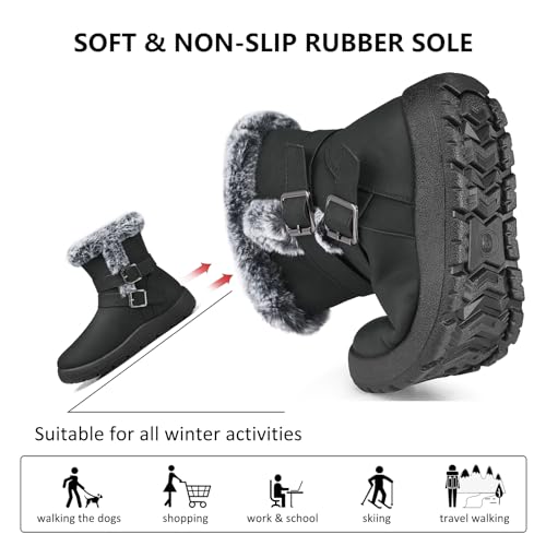 TEMOFON Women Winter Boots Waterproof: Fur Lined Ankle Booties, Wide Width Snow Boots, Warm Comfy, Walking Soft Winter Shoes Size 5-113