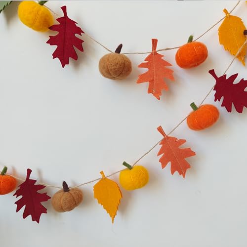 Fall Banner for Home -Fall Harvest Garland- Felt Pumpkin and Maple Leaf Banner Autumn Thanksgiving Party Decorations