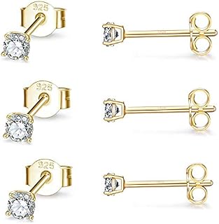 Gulicx 3 Pairs Silver Stud Earrings Set for Women Girls, Hypoallergenic 925 Stering Silver Tiny Round Cubic Zirconia Simulated Diamond Stud Earrings,Small Sleeper Cartilage Studs, Size: 2, 3, 4mm