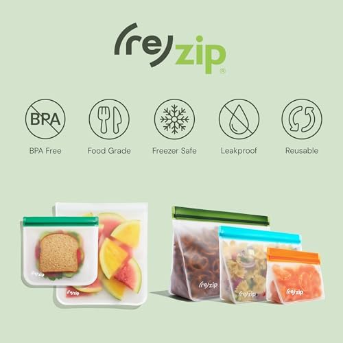 (re) zip 5-pack Stand-Up Reusable Bags | BPA-Free, Food Grade, Leakproof, Freezer and Dishwasher Safe | 5 Snack-Size Bags (1-Cup / 8-Oz) | Jewel Tones for Easy Organization - Thumbnail 3