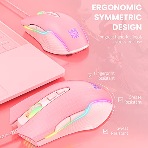 Image of Cute RGB 6400 DPI Wired Gaming Mouse Breathing LED Optical USB 7 Buttons Gamer Computer Pink Mice for Laptop PC Desktop (Pink)