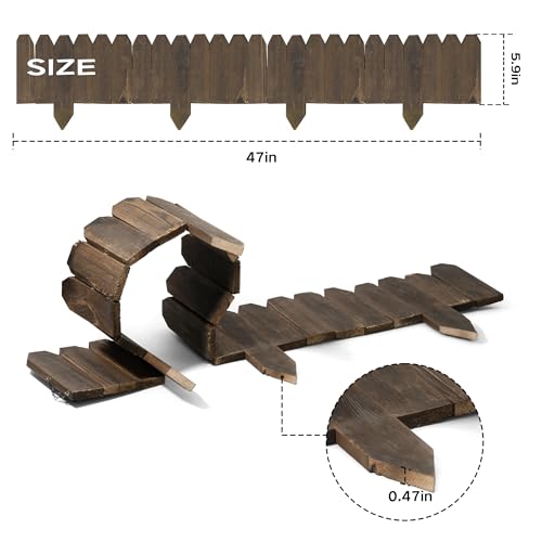 Wood Garden Edging, Wooden Fence Border Decorative Small Picket Panels for Flower Bed Barriers and Landscape Fencing