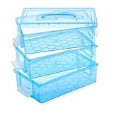 BTSKY 3 Layers Cute Dolphin Clear Plastic Pencil Box - Multipurpose Pencil Case Craft Storage Container with 1 Lid & Handle,Easy Carry & Stack Crayon Boxes Office Supplies Storage Organizer,Clear Blue