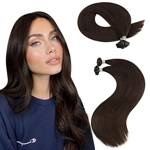 Moresoo U Tip Fusion Hair Extensions Human Hair 22 Inch Brown Keratin Tip Extensions Colored #4 Dark Brown Fusion Tip Remy Hair Straight Real Hair Extensions U Tip Keratin Hair 50G/50S