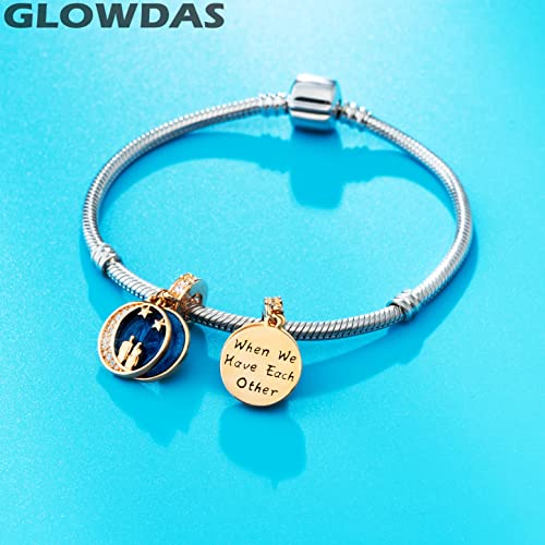 Rose Gold Couple Lover On Crescent Moon Pendant Charms, Fit Pandora Valentines Day Bracelet, 925 Sterling Silver Wife/Husband Under Starry Night Sky Beads, Gift For Wedding Anniversary #TOP2