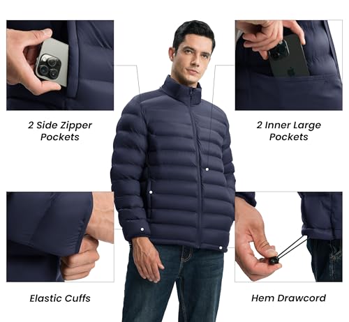 Image of Gopune Men's Lightweight Puffer Jacket Detachable Hooded Water Resistant Puffy Winter Down Jackets for Snow Ski Travel