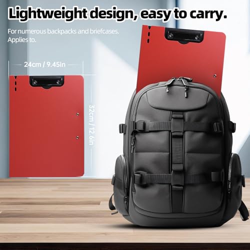 Image of FRETONBA Clipboard Folder, 2 Pcs A4 Foldable Red | Low Profile Horizontal & Vertical Double Metal Clips, 360 Degree Foldable, A4 Size with Pen Holder for Office & School