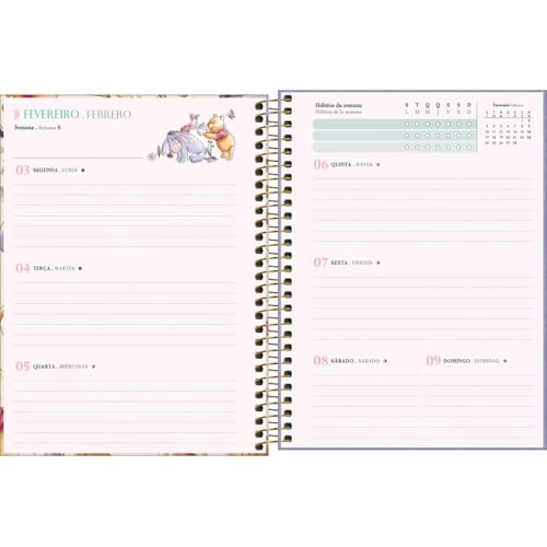 Tilibra - Planner Espiral 17,7 x 24 cm Pooh 2025 - Winnie The Pooh fundo amarelo