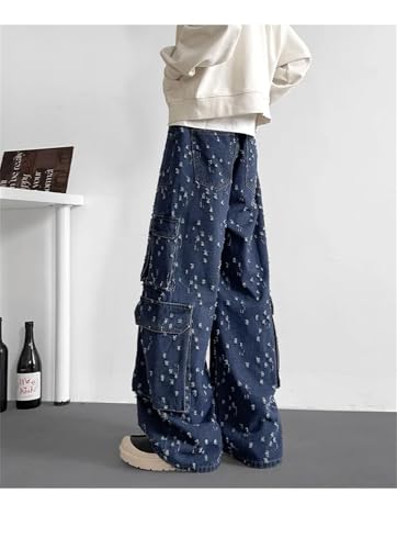 Men Jeans Wide Leg Denim Cargo Jean Pants Loose Straight Baggy Jeans2
