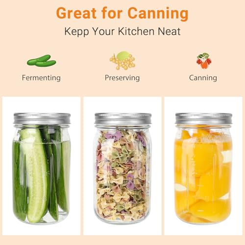 CycleMore Wide Mouth Mason Jars 32 oz, 12 Pack Large Glass Mason Jar with Metal Airtight Lids and Bands, 1 Quart Canning Jars for Pickling, Fermenting, Food Storage & DIY Projects