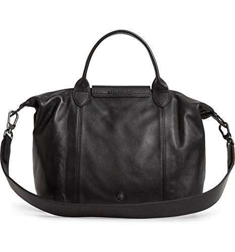 Longchamp 'Medium Cuir Leather Top Handle Tote Shoulder Bag, Black #TOP3