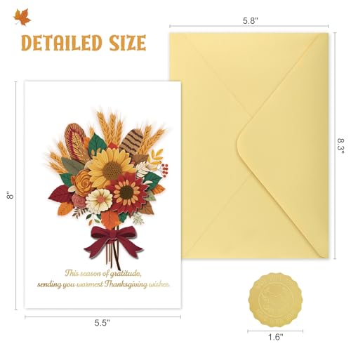 Image of FLYAB Thanksgiving Card, 3D Sunflower & Gold Foil Thankful Gift for Her Him